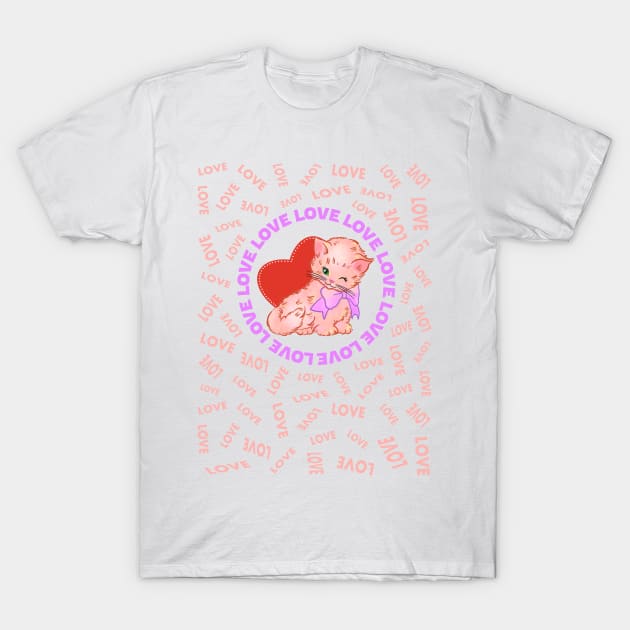 Love, Cat in Love, Heart in Love, Cute Kitten, Love Kitten with Pink Bow T-Shirt by Vladimir Zevenckih